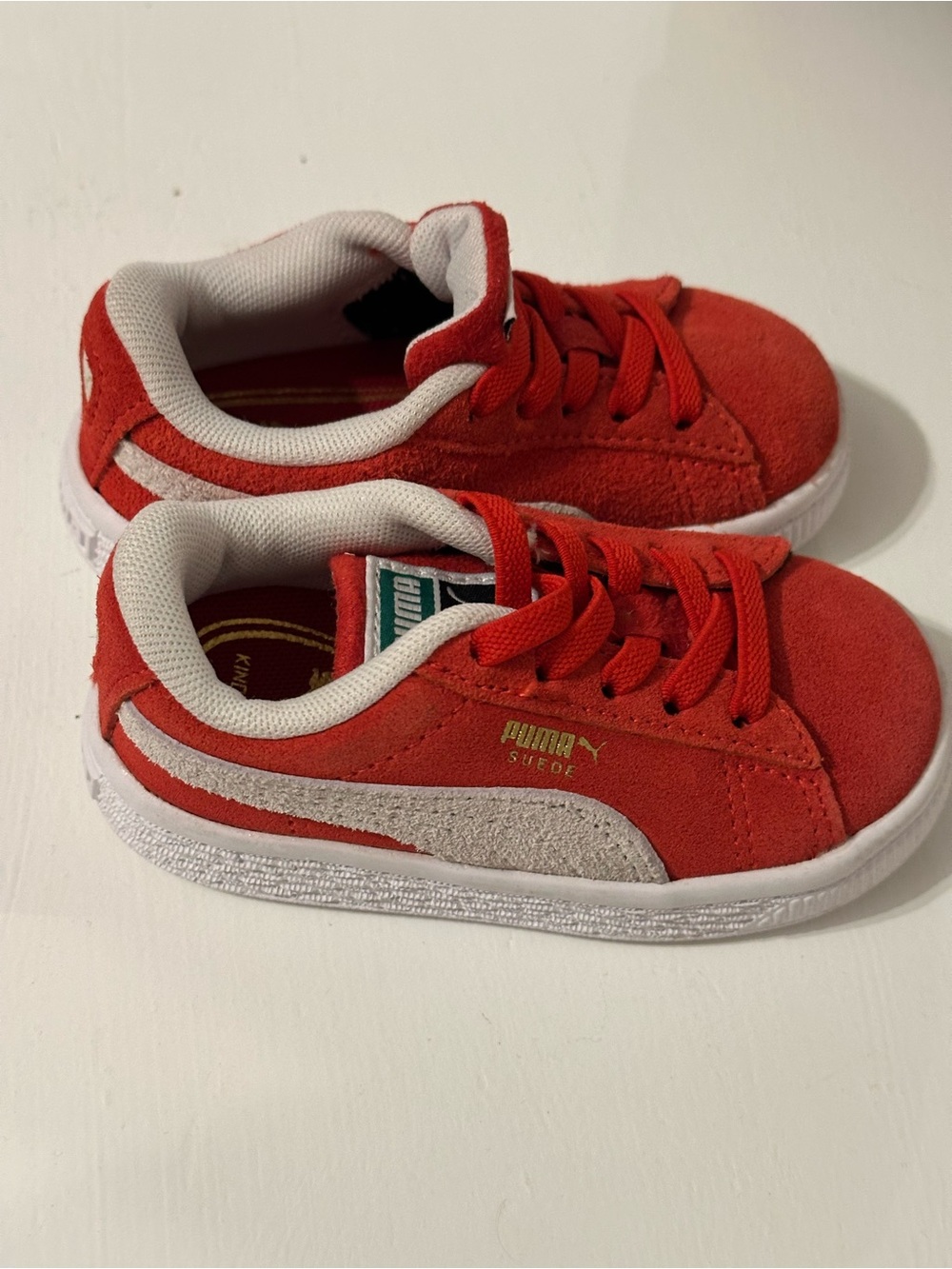 Puma Kids' Red Suede Low-Top Sneakers with White Trim
